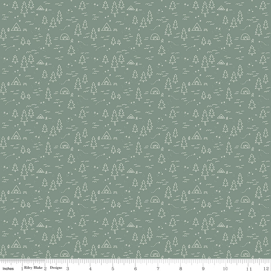 Upper Pines Campground Green Quilt Fabric