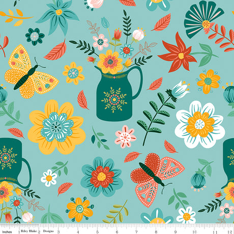Folk Floral Main Aqua by Folk Floral — Diane Labombarbe
