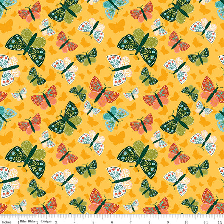 Folk Floral Butterflies Yellow by Folk Floral — Diane Labombarbe