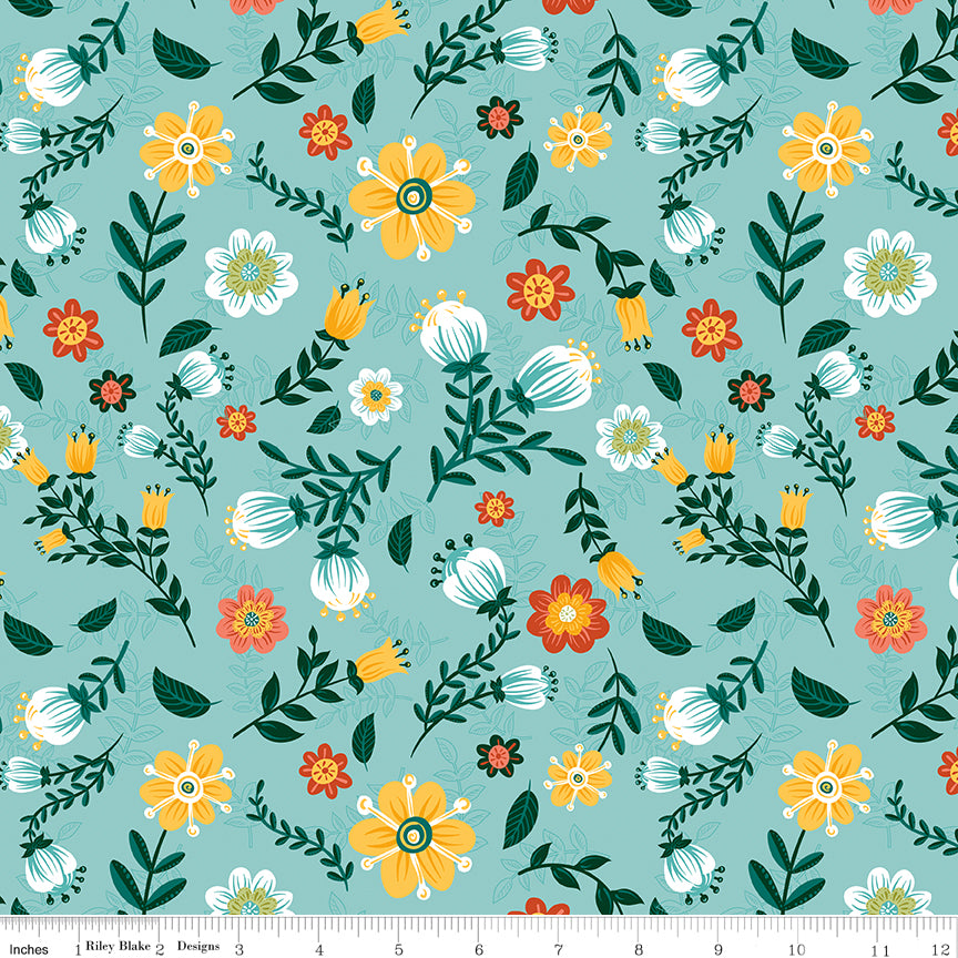 Folk Floral Blooms Aqua by Folk Floral — Diane Labombarbe
