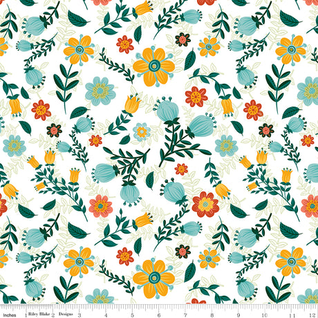 Folk Floral Blooms White by Folk Floral — Diane Labombarbe
