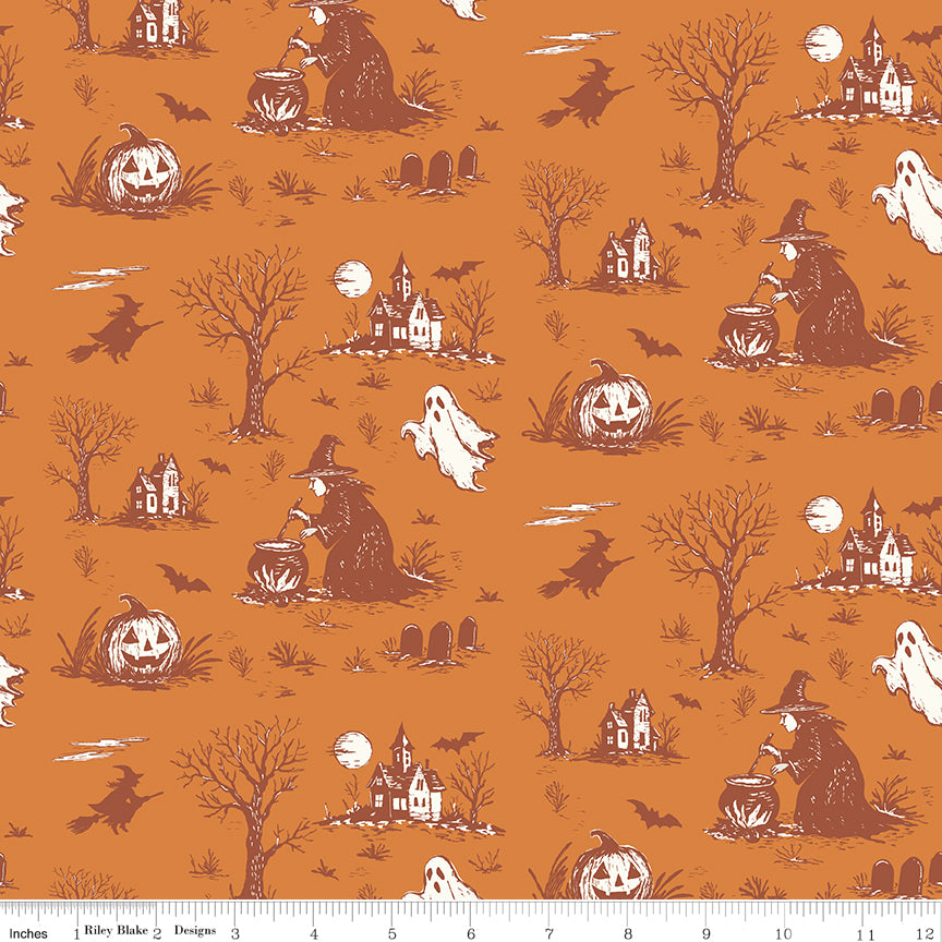 Cobweb Cottage Halloween Toile Orange Quilt Fabric by Cobweb Cottage — Melissa Mortenson