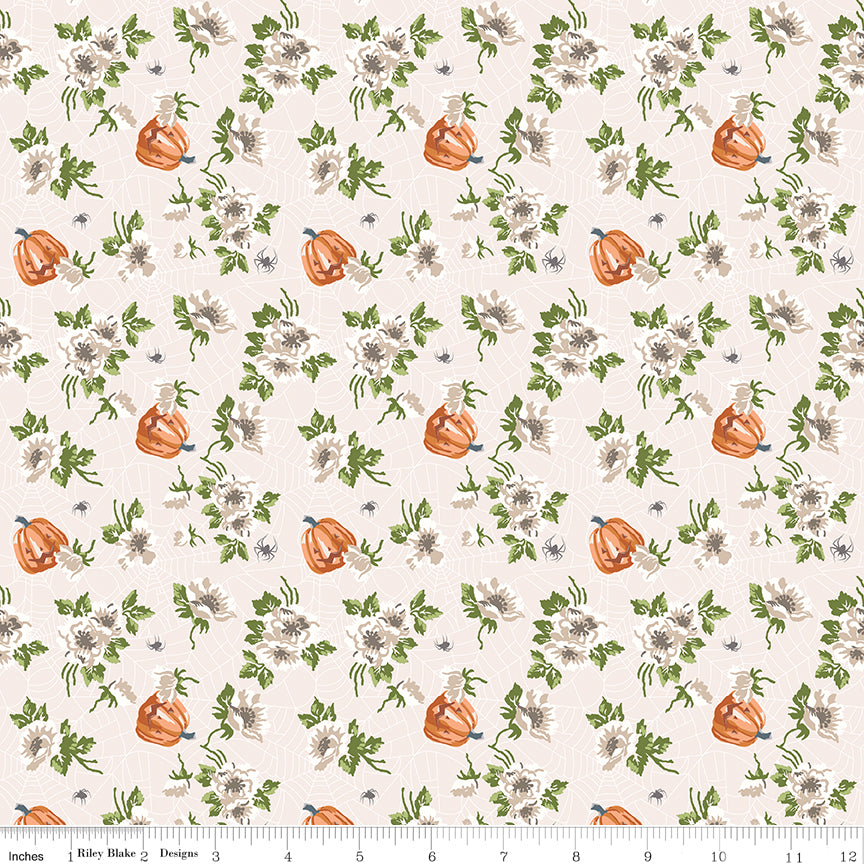 Cobweb Cottage Mums and Pumpkins Champagne Pink Quilt Fabric by Cobweb Cottage — Melissa Mortenson