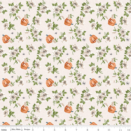 Cobweb Cottage Mums and Pumpkins Champagne Pink Quilt Fabric - Riley Blake Designs - Melissa Mortenson