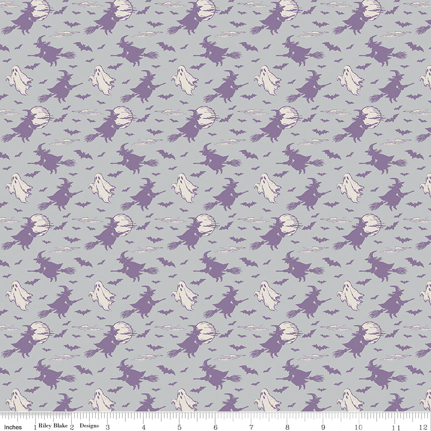 Cobweb Cottage Halloween Skies Silver Quilt Fabric by Cobweb Cottage — Melissa Mortenson