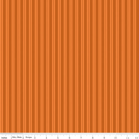 Cobweb Cottage Stripes Orange Quilt Fabric - Riley Blake Designs - Melissa Mortenson