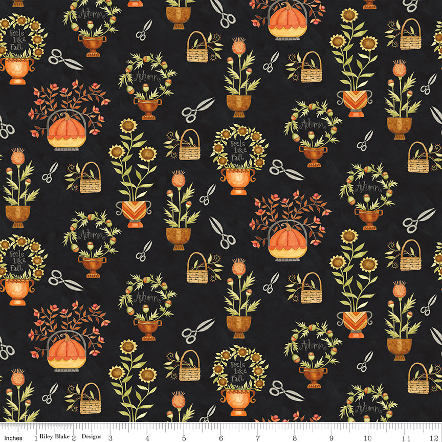 Feels Like Fall Cut Flowers Black Quilt Fabric by Feels Like Fall — Teresa Kogut