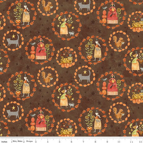Feels Like Fall Wreaths Brown Quilt Fabric - Riley Blake Designs - Teresa Kogut