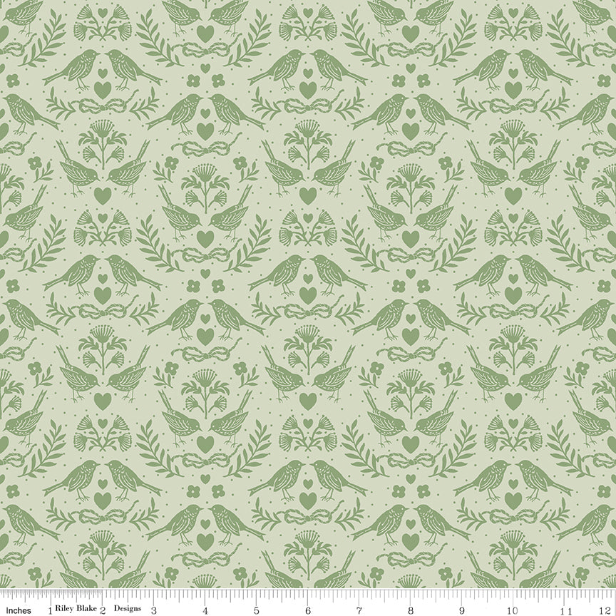 Little Garden Path Birds Green Quilt Fabric by Little Garden Path — Lisa Audit