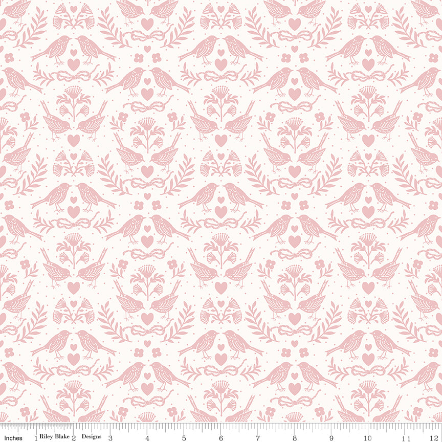 Little Garden Path Birds Pink Quilt Fabric by Little Garden Path — Lisa Audit