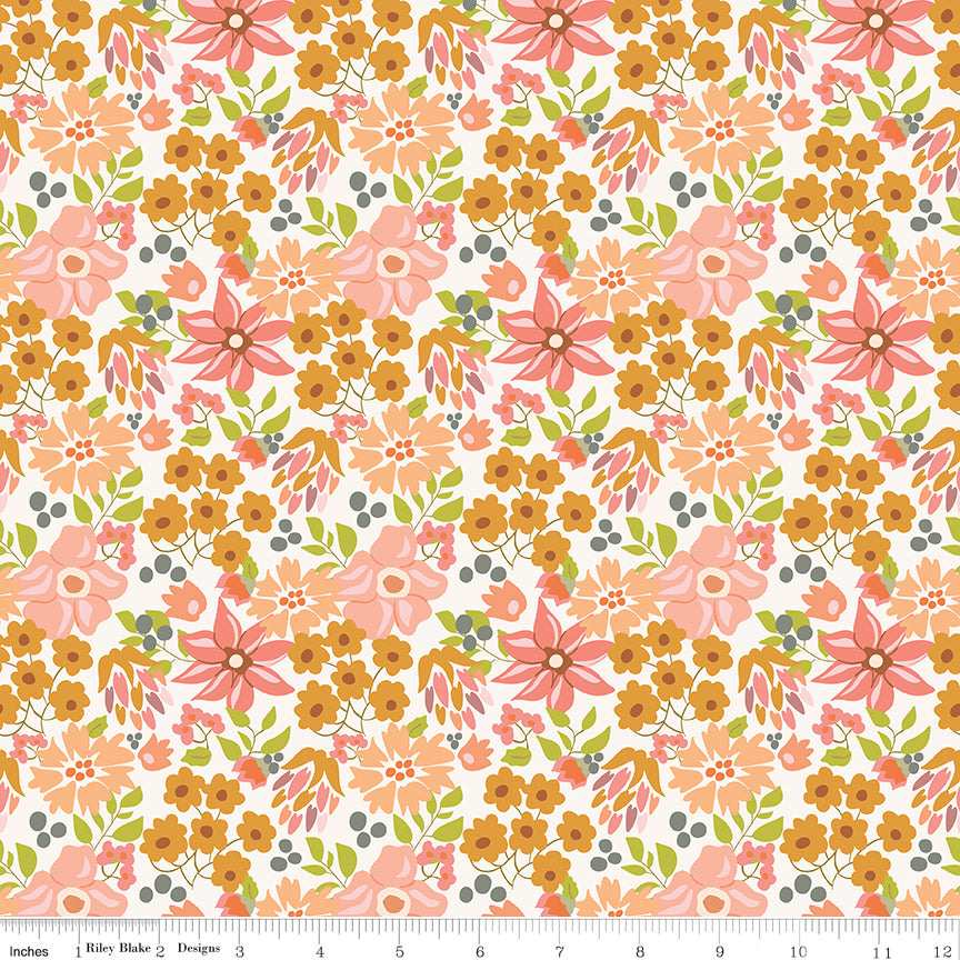 Orchard Blooms Main Off White Quilt Fabric by Liza Taylor