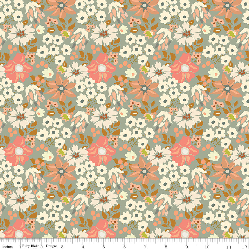 Orchard Blooms Main Sage Quilt Fabric by Liza Taylor
