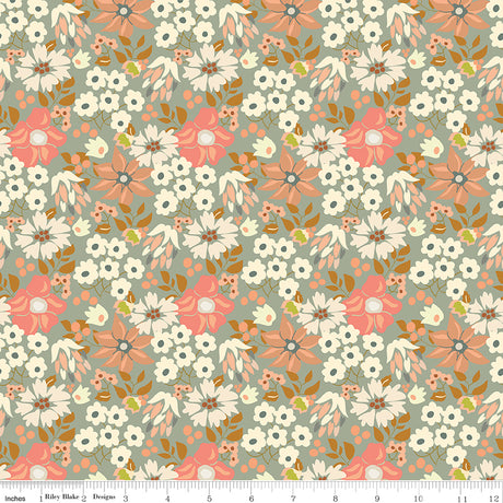 Orchard Blooms Main Sage Quilt Fabric by Liza Taylor