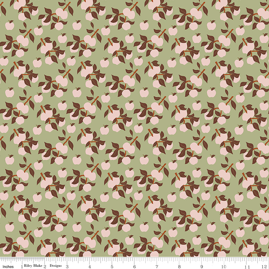 Orchard Blooms Apples Honeydew Quilt Fabric by Liza Taylor