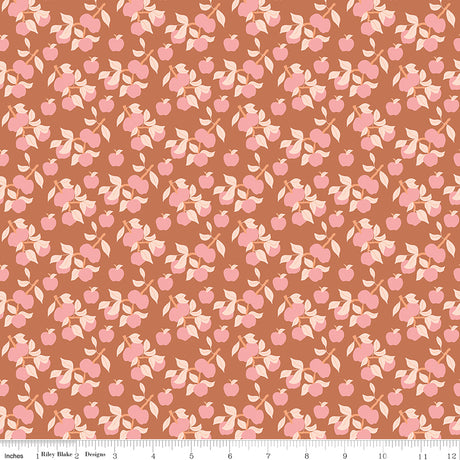 Orchard Blooms Apples Terracotta Quilt Fabric by Liza Taylor
