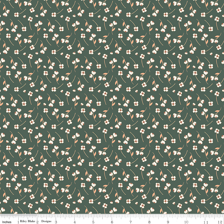 Orchard Blooms Flowers Green Quilt Fabric by Liza Taylor