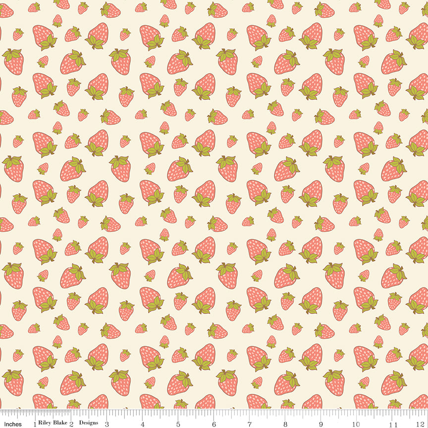 Orchard Blooms Strawberries Cream Quilt Fabric by Liza Taylor