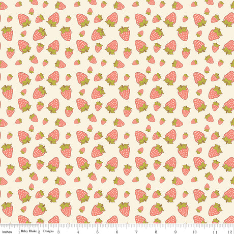 Orchard Blooms Strawberries Cream Quilt Fabric by Liza Taylor