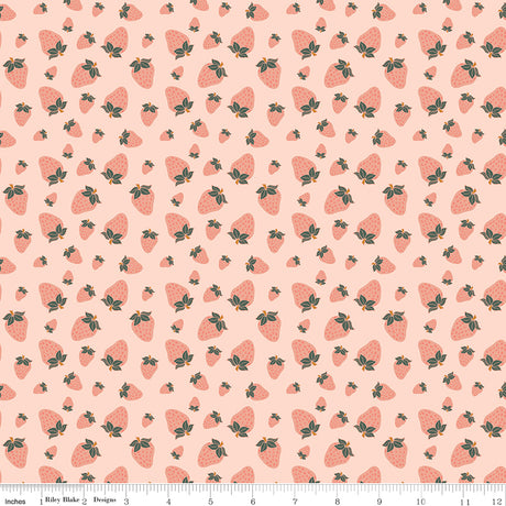 Orchard Blooms Strawberries Pink Quilt Fabric by Liza Taylor