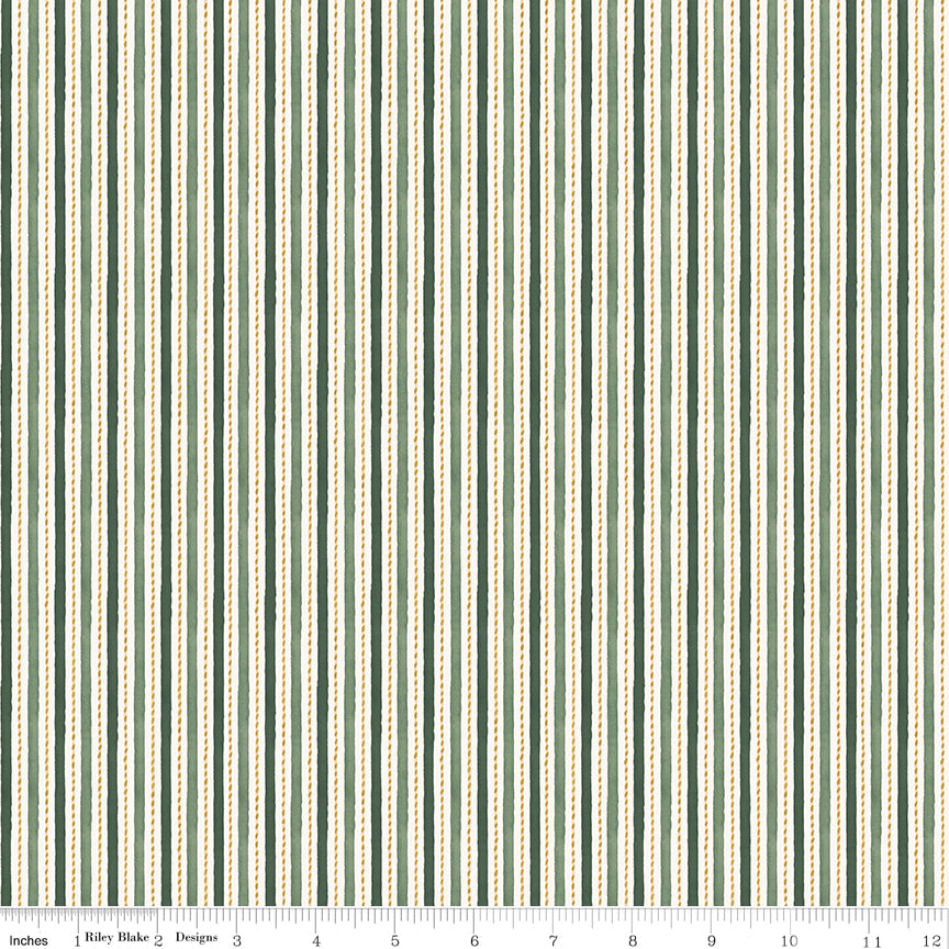 Santa's Fair Stripes Green Quilt Fabric by Lisa Audit