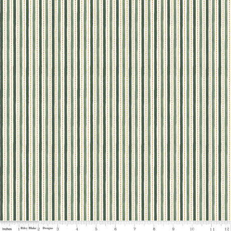 Santa's Fair Stripes Green Quilt Fabric - Riley Blake Designs - Lisa Audit