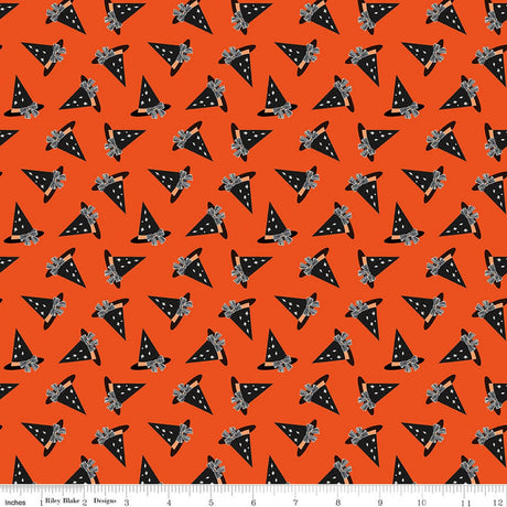 Vintage Boo Hats Orange Quilt Fabric - Riley Blake Designs - My Minds Eye