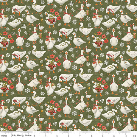 Waddle's Christmas Waddle's Toss Avocado Quilt Fabric - Riley Blake Designs - Teresa Kogut