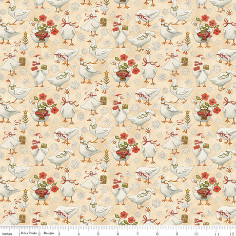 Waddle's Christmas Waddle's Toss Cream Quilt Fabric - Riley Blake Designs - Teresa Kogut
