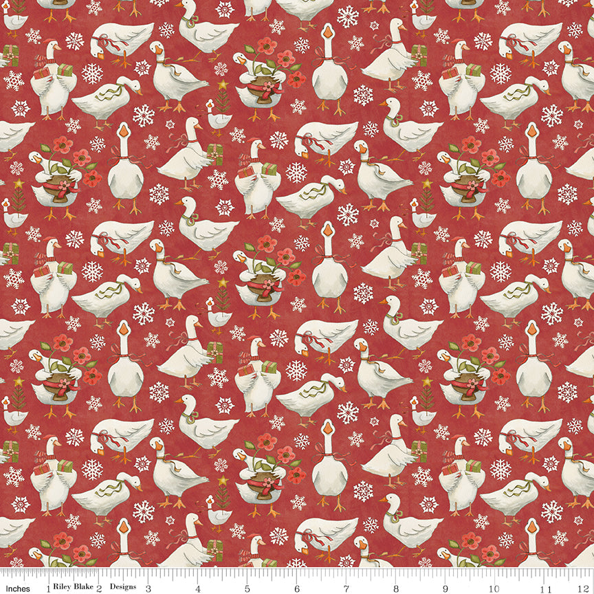 Waddle's Christmas Waddle's Toss Red Quilt Fabric by Teresa Kogut