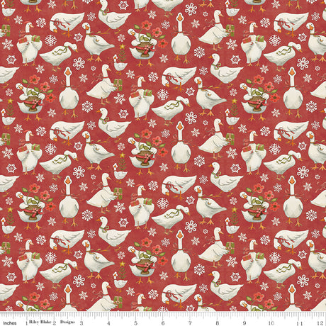 Waddle's Christmas Waddle's Toss Red Quilt Fabric - Riley Blake Designs - Teresa Kogut