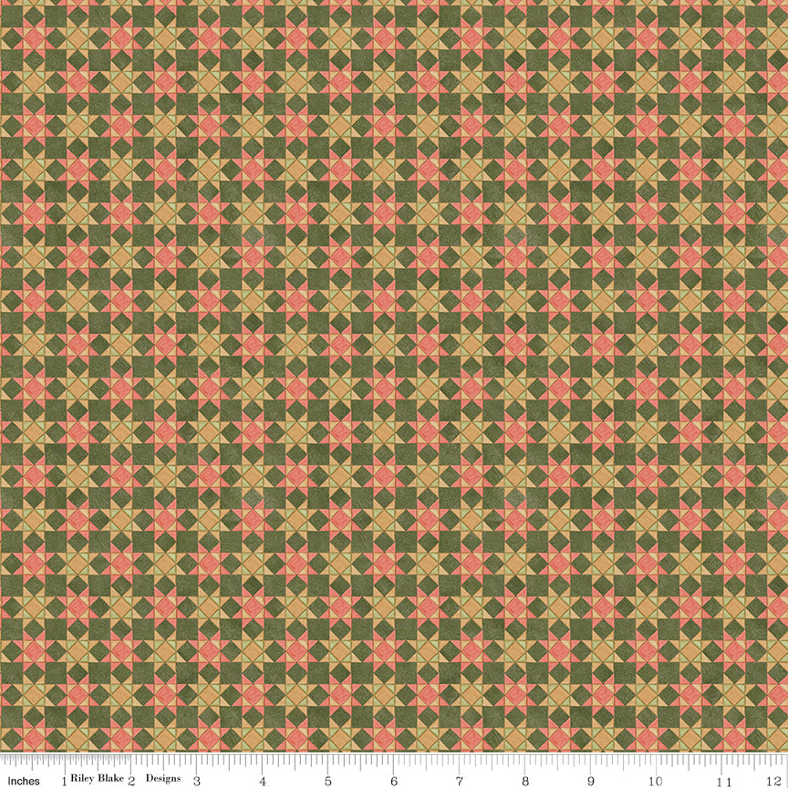 Waddle's Christmas Quilt Blocks Avocado Quilt Fabric by Teresa Kogut