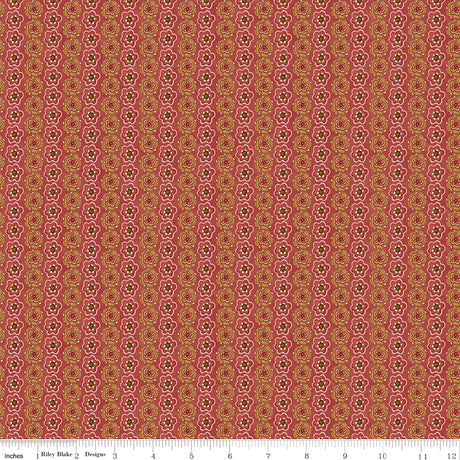 Waddle's Christmas Floral Stripe Red Quilt Fabric - Riley Blake Designs - Teresa Kogut