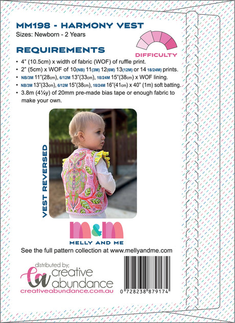 Back of the Harmony Baby Patchwork Vest Quilt Pattern by Melly & Me