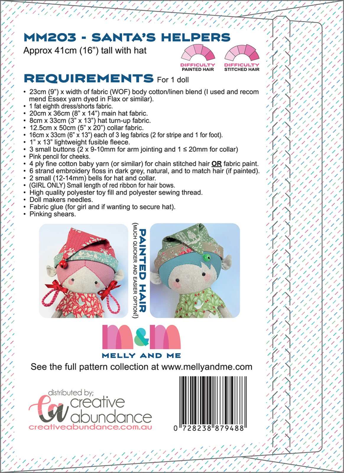 Back of the Santa's Helpers Dolls Quilt Pattern by Melly & Me