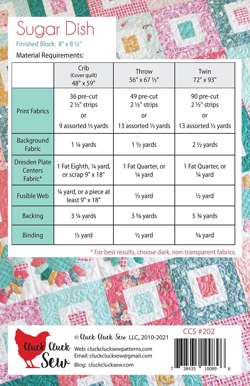 Back of the Sugar Dish Quilt Pattern by Cluck Cluck Sew