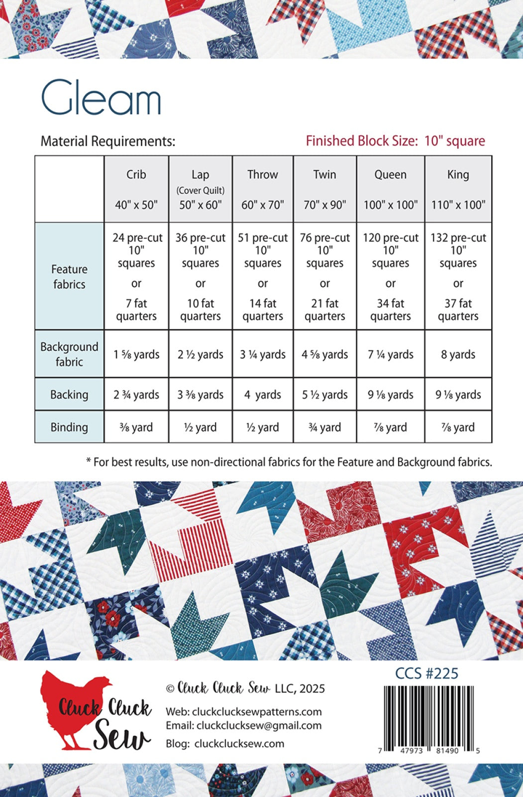 Back of the Gleam Quilt Pattern by Cluck Cluck Sew