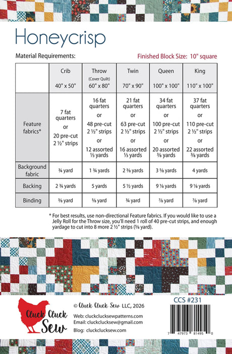 Back of the Honeycrisp Quilt Pattern by Cluck Cluck Sew