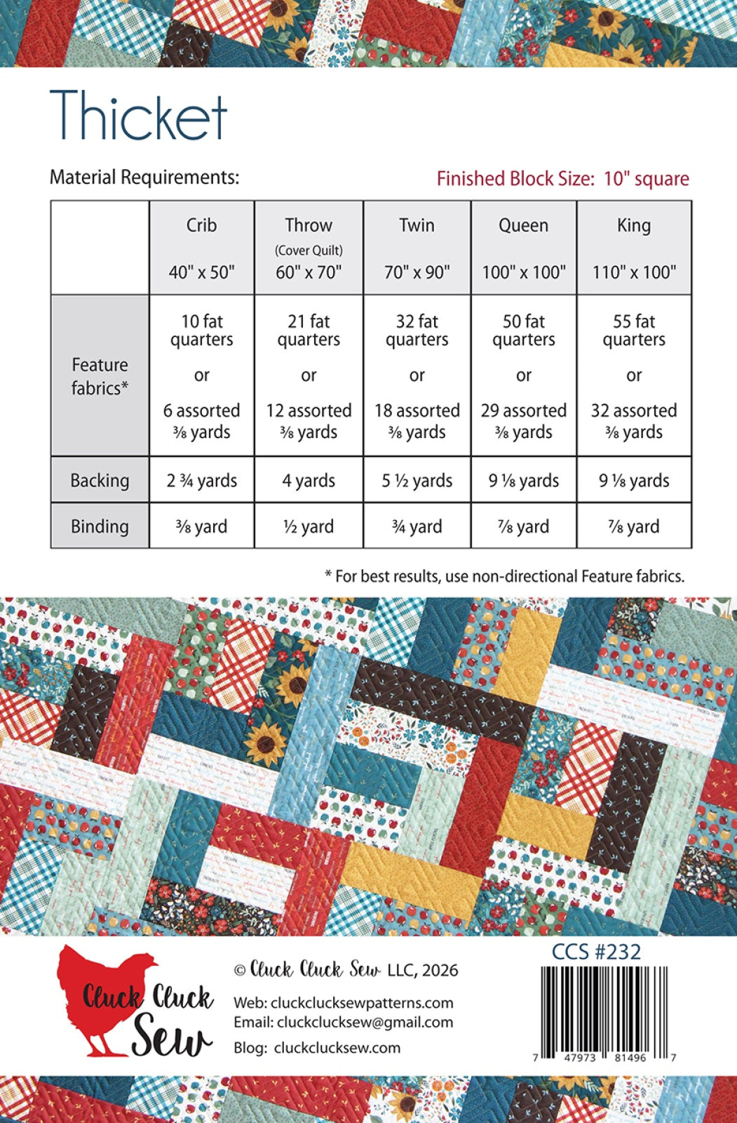 Back of the Thicket Quilt Pattern by Cluck Cluck Sew