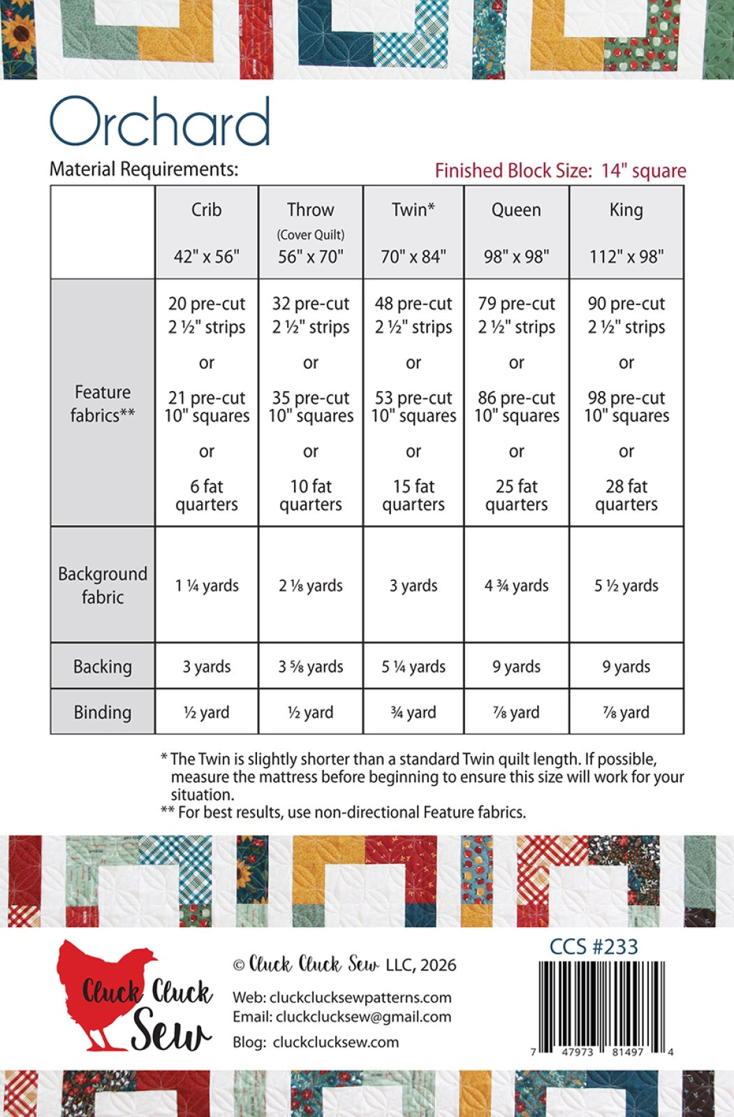 Back of the Orchard Quilt Pattern by Cluck Cluck Sew