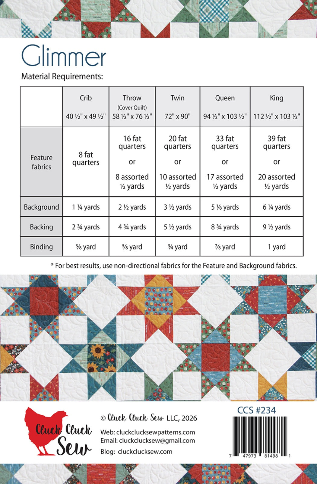 Back of the Glimmer Quilt Pattern by Cluck Cluck Sew