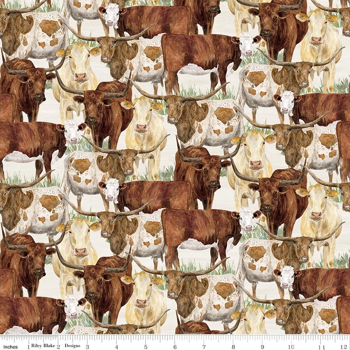 The Homestead Herd of Cattle Cream Quilt Fabric by The Homestead — Tara Reed