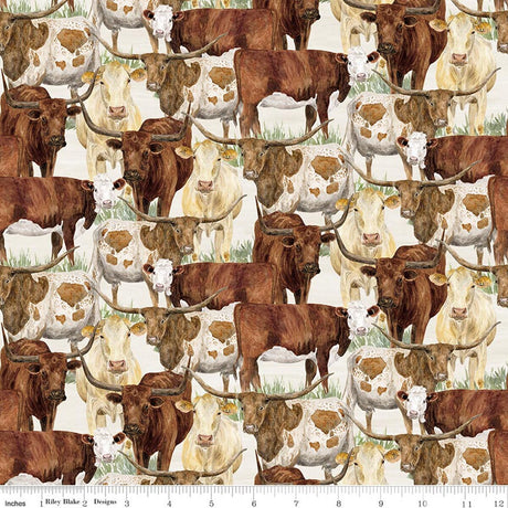The Homestead Herd of Cattle Cream Quilt Fabric by The Homestead — Tara Reed