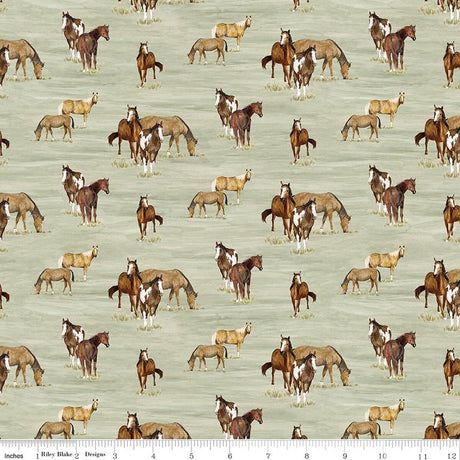 The Homestead Horses Green Quilt Fabric by The Homestead — Tara Reed