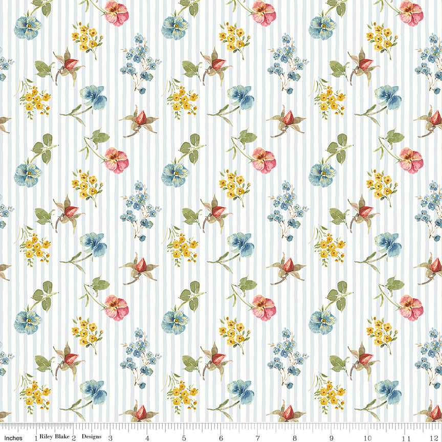 Little Garden Path Floral Stripes Blue Quilt Fabric by Little Garden Path — Lisa Audit