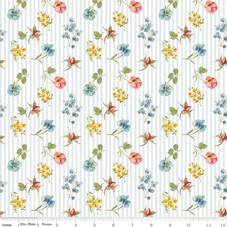 Little Garden Path Floral Stripes Blue Quilt Fabric by Little Garden Path — Lisa Audit