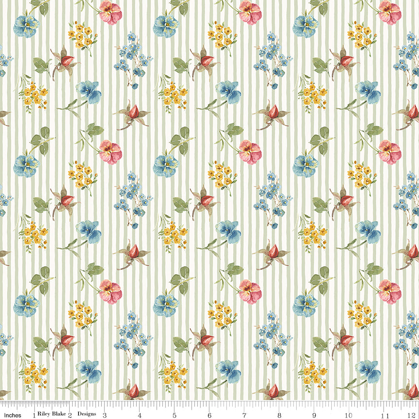 Little Garden Path Floral Stripes Green Quilt Fabric by Little Garden Path — Lisa Audit