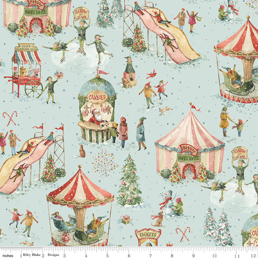 Santa's Fair Main Blue Quilt Fabric by Lisa Audit