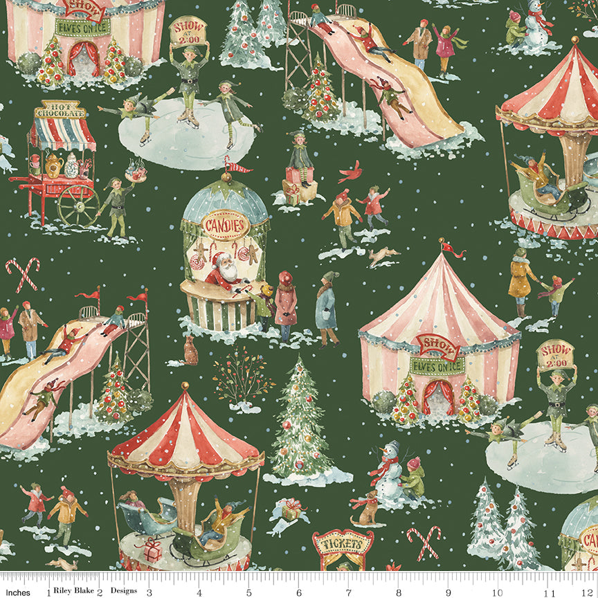 Santa's Fair Main Green Quilt Fabric by Lisa Audit