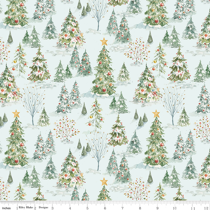 Santa's Fair Forest Blue Quilt Fabric by Lisa Audit