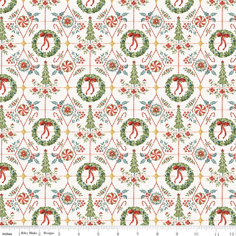 Santa's Fair Wreaths and Trees Cloud Quilt Fabric - Riley Blake Designs - Lisa Audit